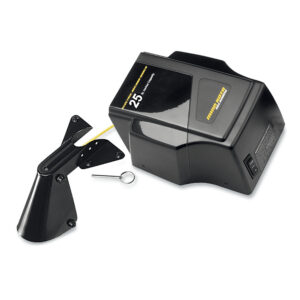 Black electric fence charger with key and bracket