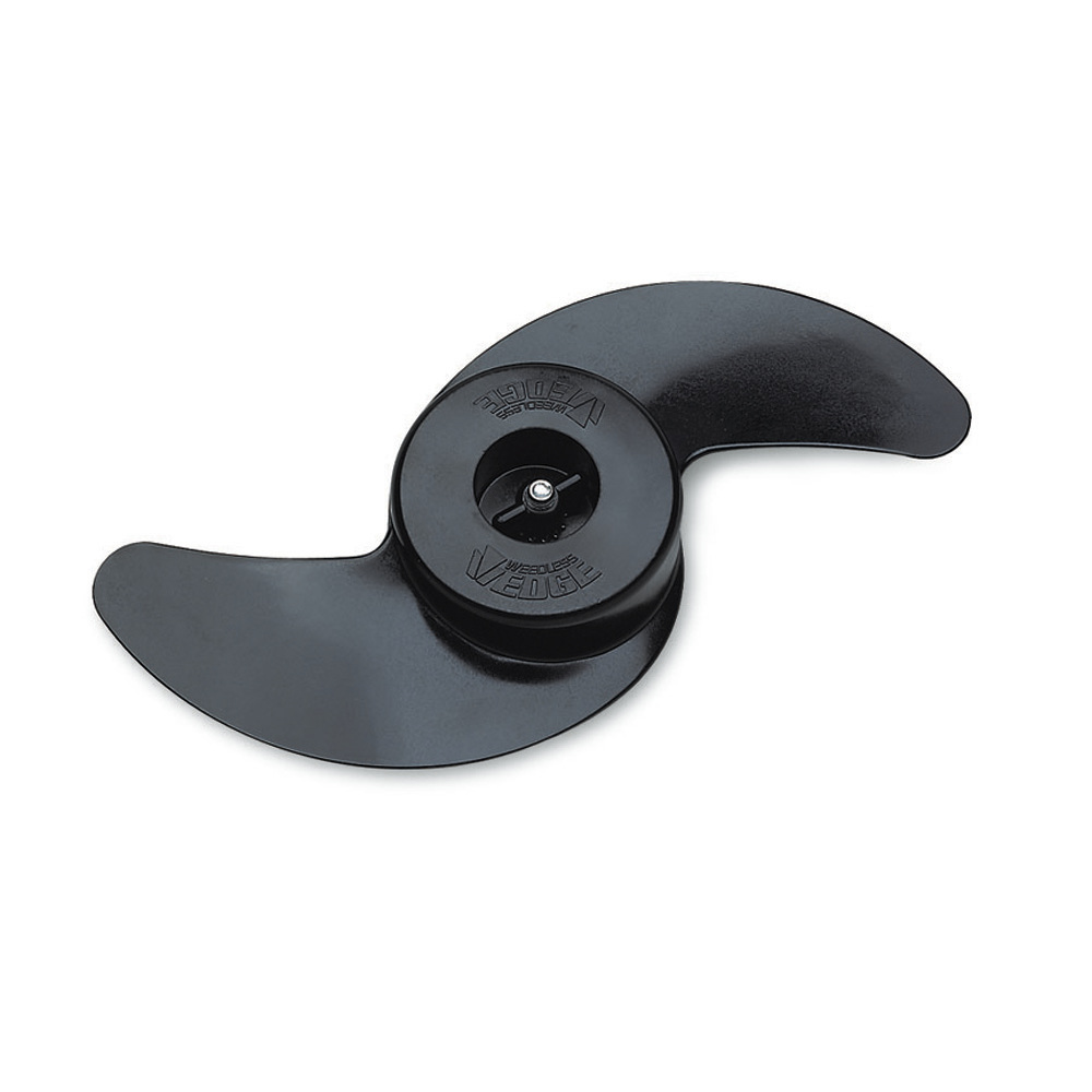 Black two-blade weed-cutting propeller accessory.