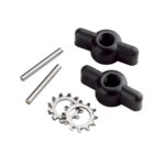 Black plastic knobs and metal pins together