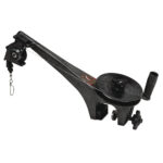 Fishing reel mount with adjustable arm, black color.