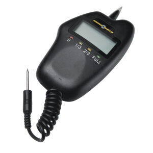 Digital moisture meter with probe and display.