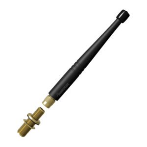 Black antenna with gold connectors for wireless devices.