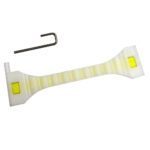 Plastic strip with metal hook.