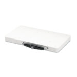 White cutting board with black handles