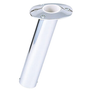 Chrome fishing rod holder with four screw holes.
