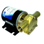 Marine water pump with brass housing and label.