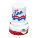 Rule 500 bilge pump with red, white, blue design.