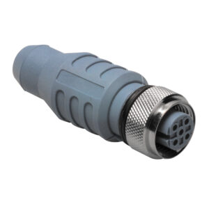 Gray industrial connector plug with metal ring