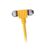 Yellow T-connector cable with metal ends.