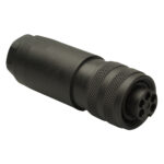 Close-up of black cylindrical electrical connector