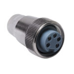 Close-up of a metal circular connector plug.