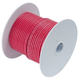 Red electrical cable spool, side view
