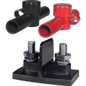 Battery terminal connectors, black and red.