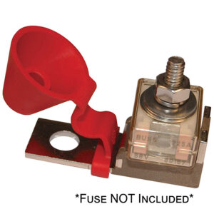 Automotive fuse holder, red cap, fuse not included.
