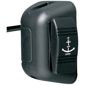 Marine toggle switch in black, labeled up down.
