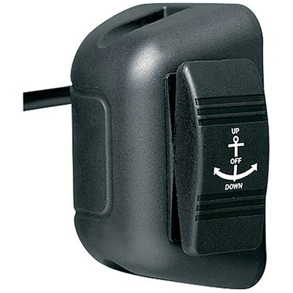 Marine toggle switch in black, labeled up down.