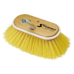 Yellow bristle cleaning brush with wooden handle