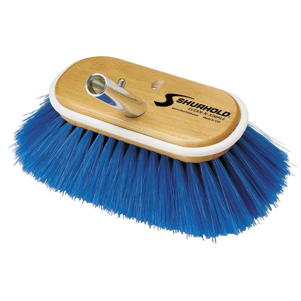 Blue-bristled brush with a wooden handle attachment