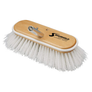 Wood deck brush with white bristles