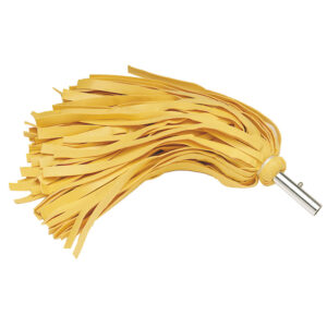 Yellow pom-pom cheer accessory with metal handle.
