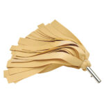 Tan leather stripping brush with metal handle