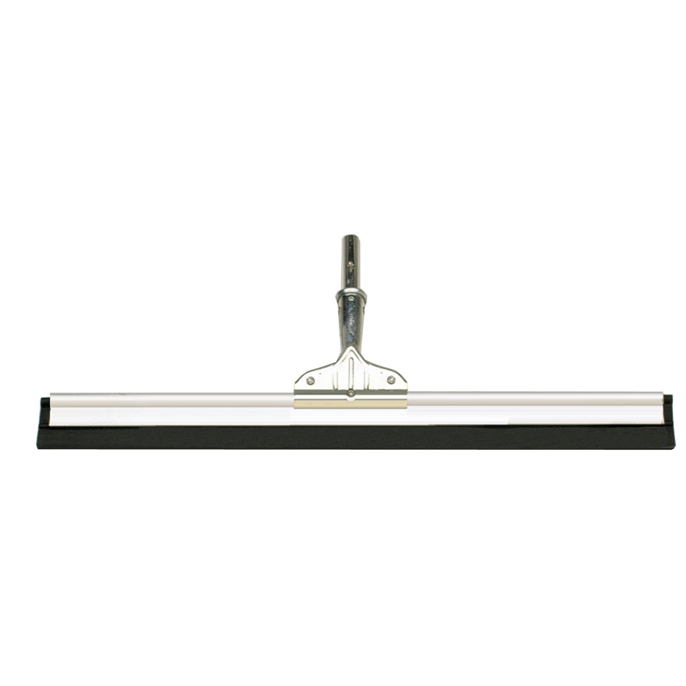 Industrial floor squeegee with metal handle attachment.