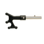 Steering wheel spinner, black metal handle, silver shaft.