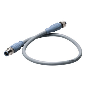 Gray industrial connector cable with metal fittings.