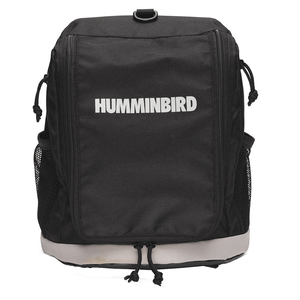 Black Humminbird backpack with mesh pockets.