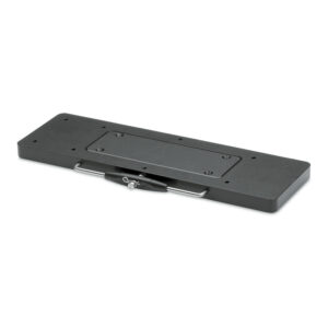 Black mounting base with metal handle and fastener