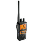 Handheld radio with orange display and antenna