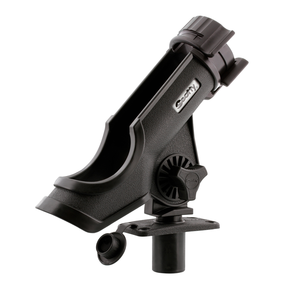 Adjustable black fishing rod holder for boats.