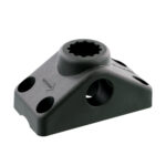 Black plastic mounting bracket with holes.