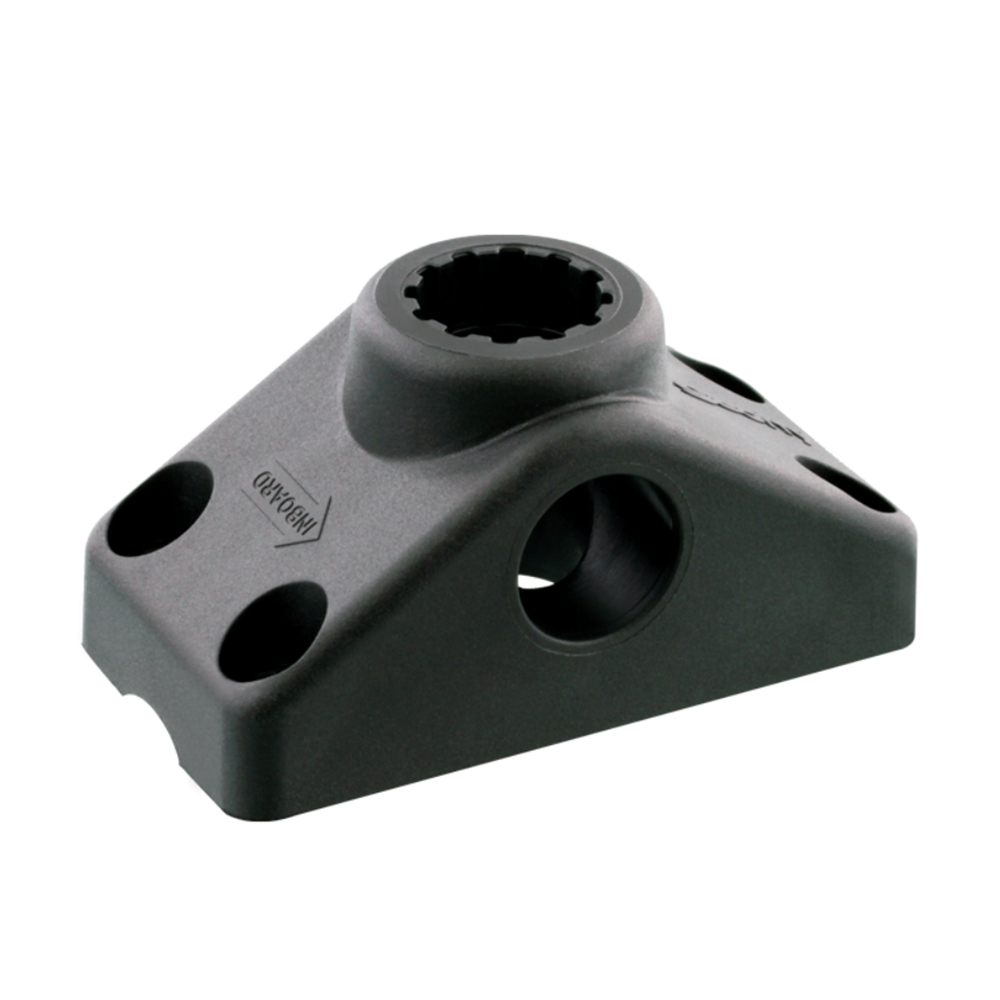 Black plastic mounting bracket with holes.