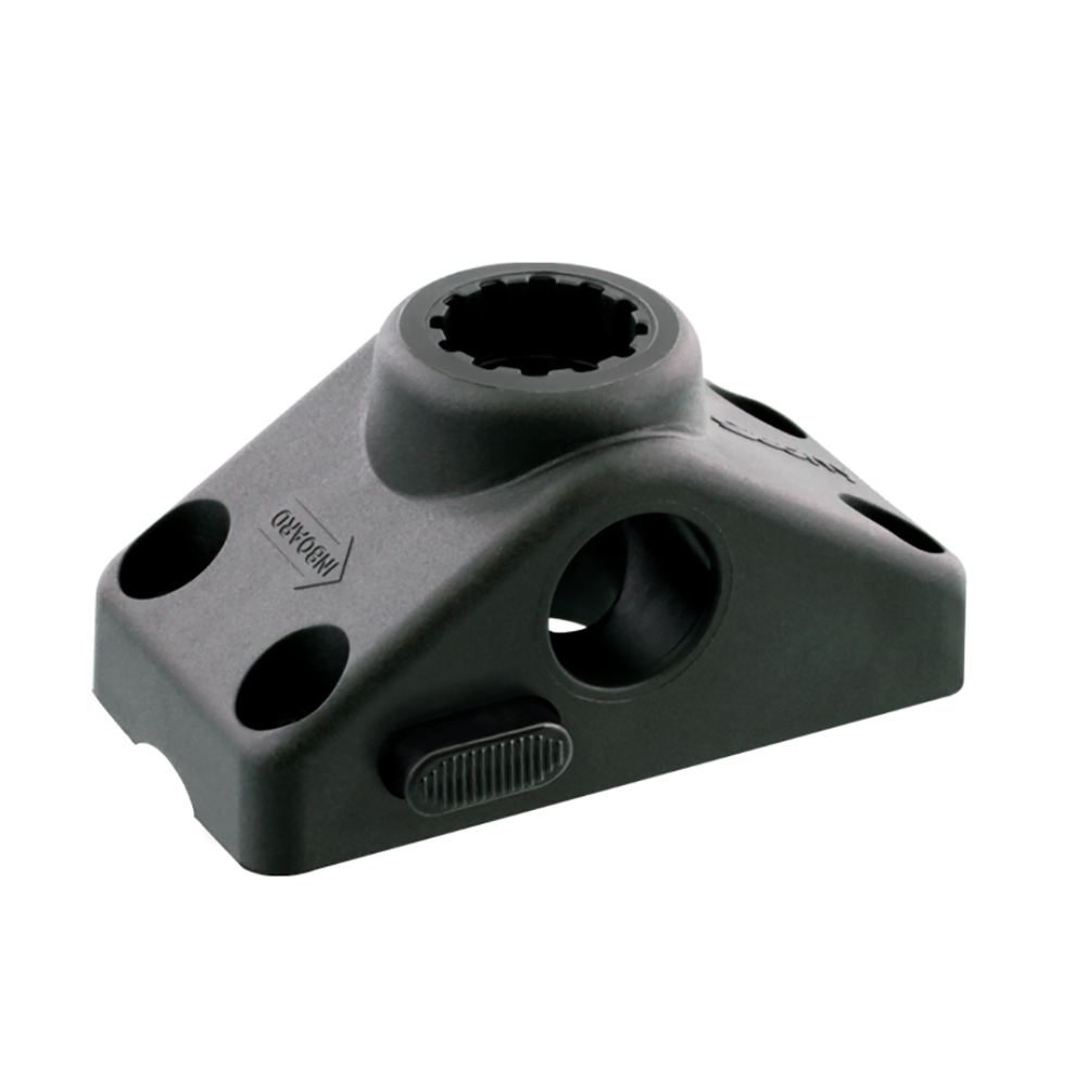 Black industrial component with multiple openings.