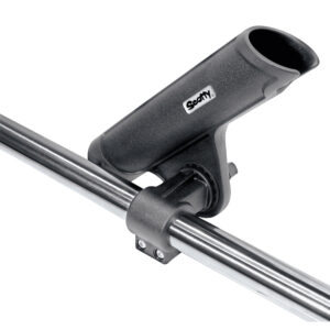 Fishing rod holder on rail mount.