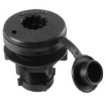 Black plastic tank connector with cap
