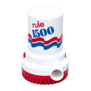 Red and white Rule 500 bilge pump.