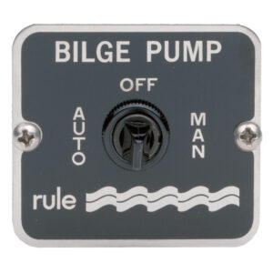 Bilge pump switch with auto, off, manual settings.