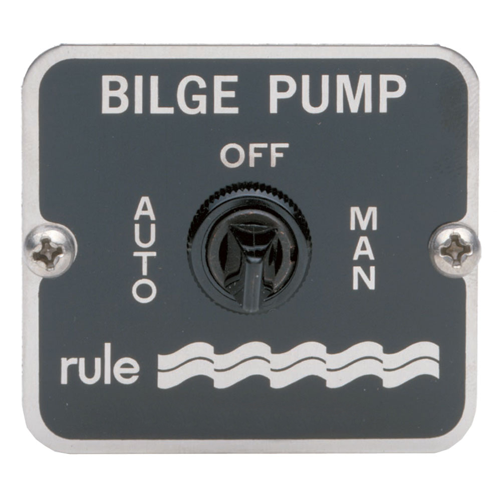 Bilge pump switch with auto, off, manual settings.