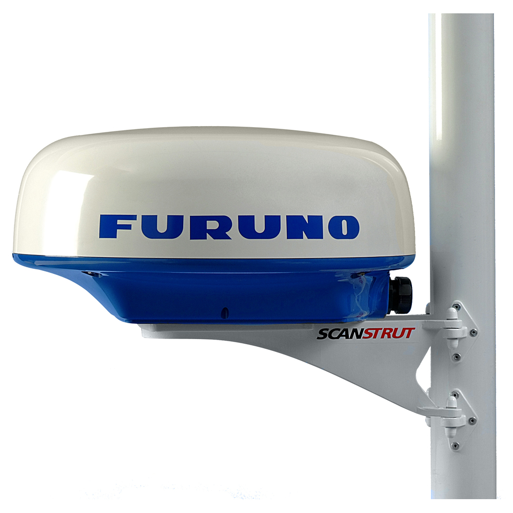 Marine radar antenna by Furuno on mount.