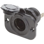 Black lockable power outlet socket.