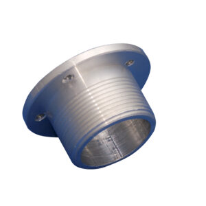 Aluminum threaded coupling with flanged base.