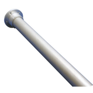 Silver metal pole with flange base, isolated background.