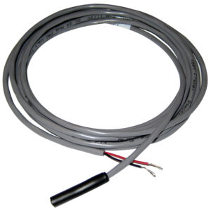 Gray cable with exposed wires and black end.