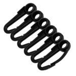 Black plastic hooks in line for organization
