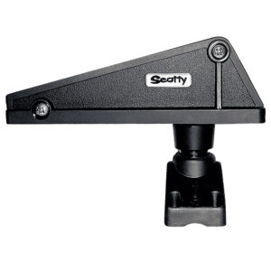 Black plastic boat accessory, triangular design, mounting base.