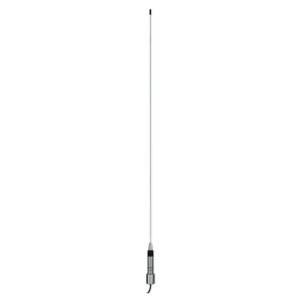 Long white radio antenna with black tip.