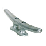 Metal cleat for securing ropes on boats.