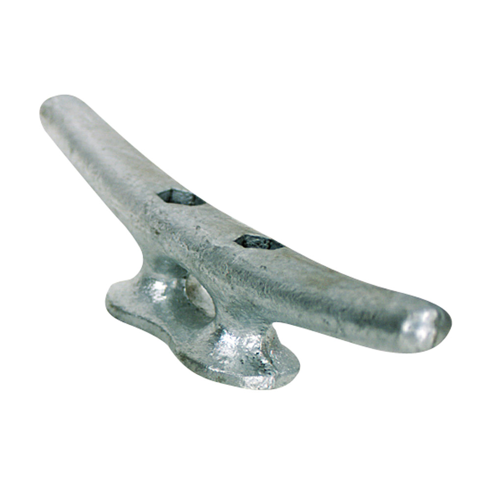 Metal cleat for securing ropes on boats.
